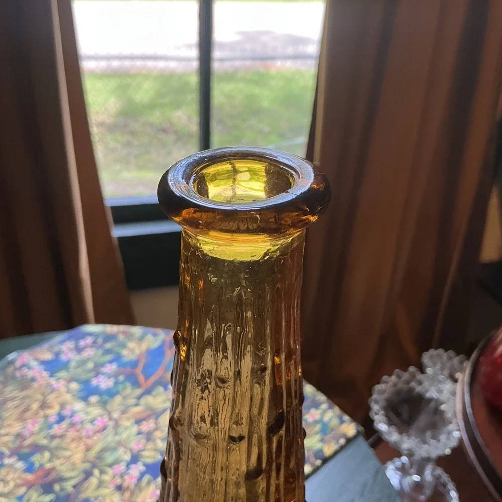 Vintage Empoli Amber Glass Vase‎ 15.25 Inch Drip Pattern Italian Art Glass MCM